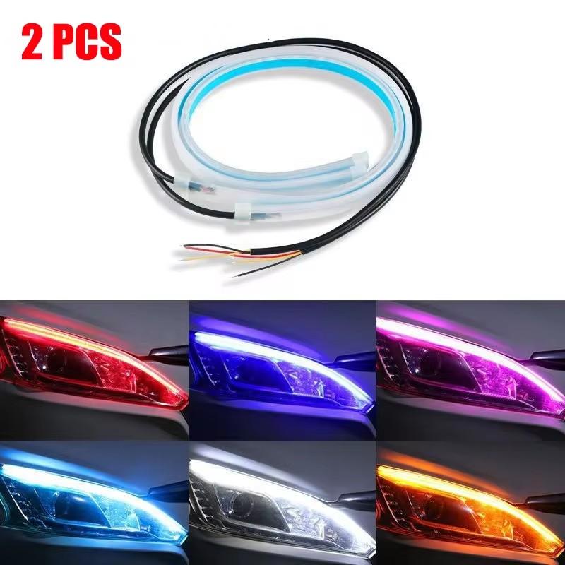 2 PCS DRL Car Flexible LED Daytime Running Lights Turn Signal Lamp Headlight Waterproof 30cm 45cm 60cm White I blue Yellow