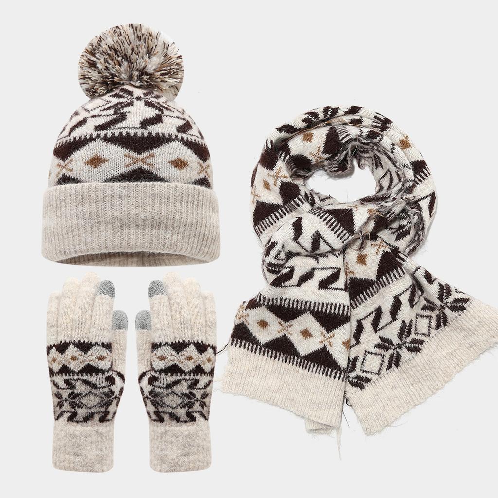 Adult Winter Hat Scarf and Gloves Set, 3-Piece Thick Thermal Outdoor Set for Cold