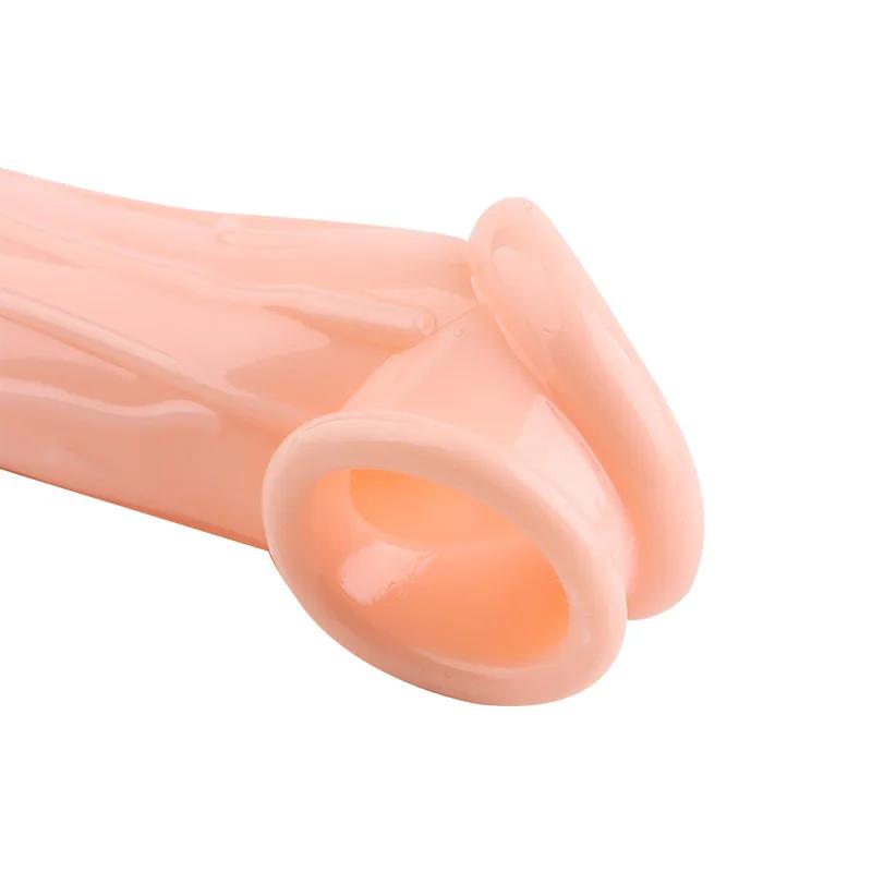 Adult Sex Toy Extension Reusable Condom Penis Sleeve Male Penis Enlargement Time Delay Dildo Clit Massager Cover Cock Condoms