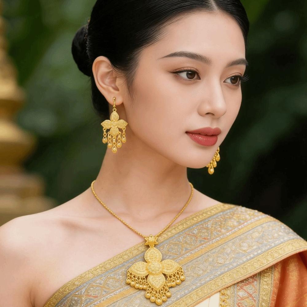 Zinc Zinc Alloy Necklace Earrings Set Ethnic Women Jewelry Suit Fashion Gold Plated Jewelry Set  Wedding