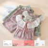 Women's Spring & Summer Pajama Set, Pure Cotton Gauze, Color-Woven Jacquard, Long Sleeve & Pants, Lace Accents, Wearable as Home Wear or Outdoors.