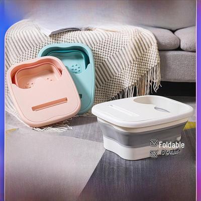 Kapaklı Kalınlaştırılmış Silikon Katlanır Ayak Banyosu - Ev Kullanımı İçin Taşınabilir Masajlı Ayak Banyosu