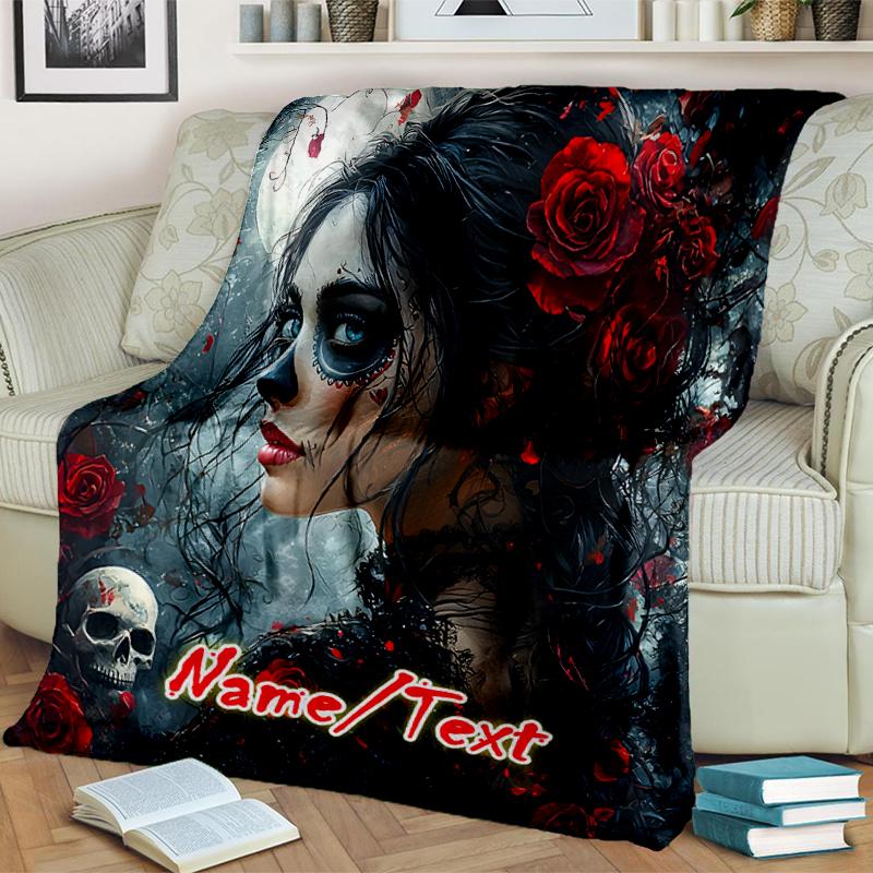 1PC Custom Name Day Dead Art outdooor Flannel blankets Throw Blanket All-Season Throw Gift Bedspread for Couch, Bed, Camping Holiday Birthday gift