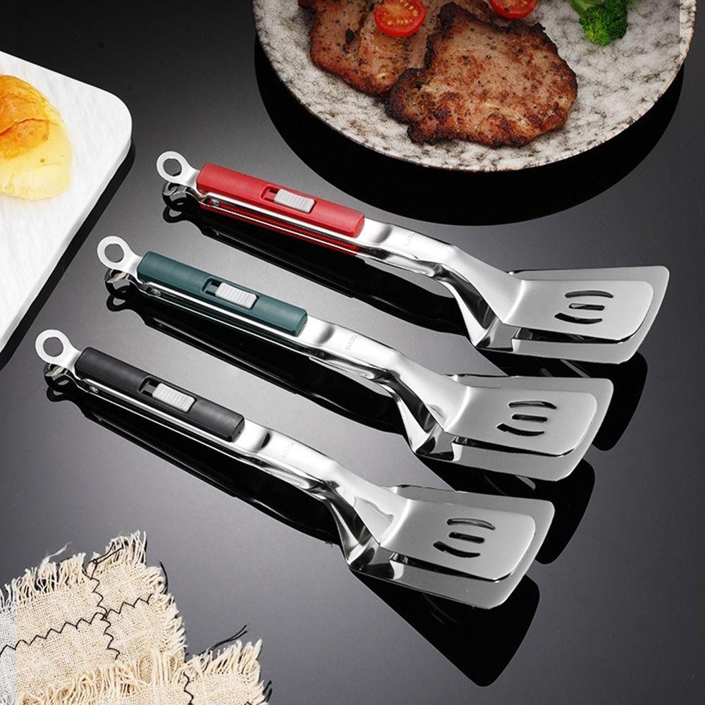 304 Stainless Steel Spatula Tong Multi-Functional Extended Handle Flip Spatula Heat-Resistant 2 in 1 Kitchen Grilling Tongs