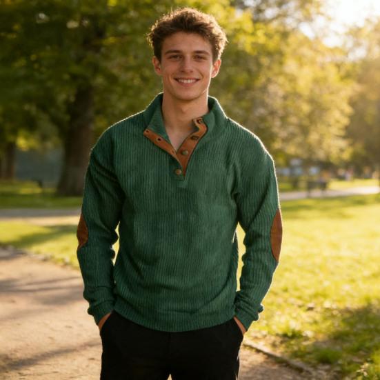 Men Tops Stand-Up Collar Buttons Half Placket Long Sleeve Pullover Tops Lightweight Loose Fit Casual Shirt Daily Wear