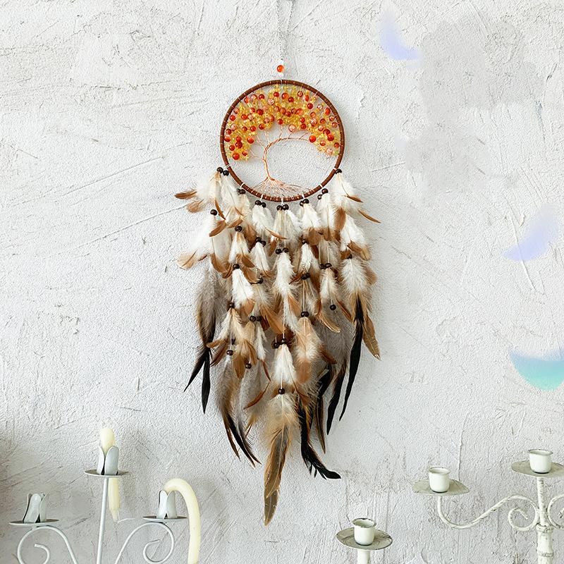 Tree of Life Dream Catcher Handmade Pink Gravel Wall Hangings Feather Craft Home Decor Wind Chimes DreamCatchers Room Decorate