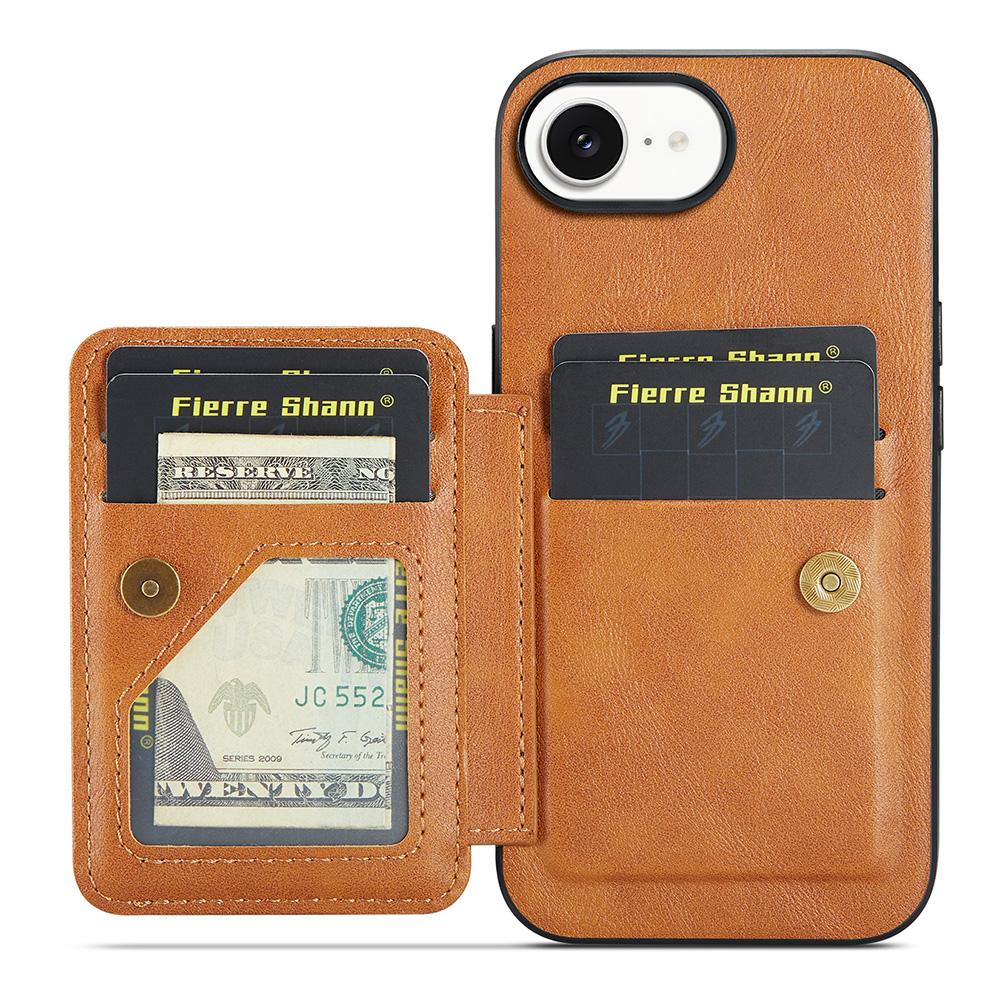 FIERRE SHANN 024 For iPhone 16e Case Card Holder Kickstand Waxy Texture Leather+TPU Phone Cover