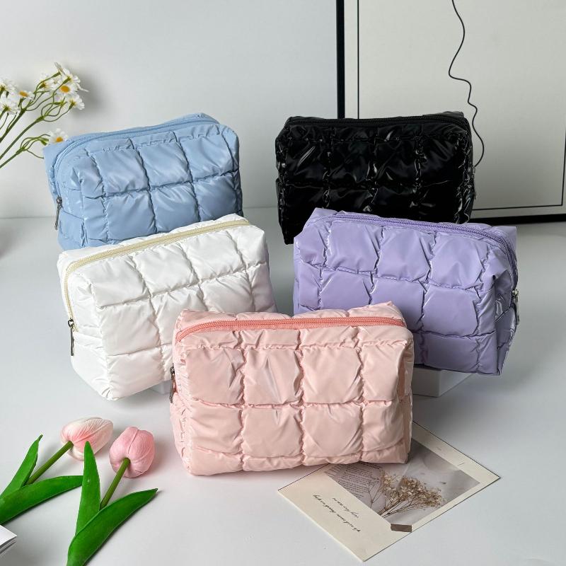 Lightweight Puffer Travel Makeup Bag with Quilted Design for Women