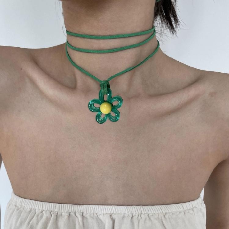 Blossom Necklace Colorful Flower Choker Hollow Flower Pendant Clavicle Chain