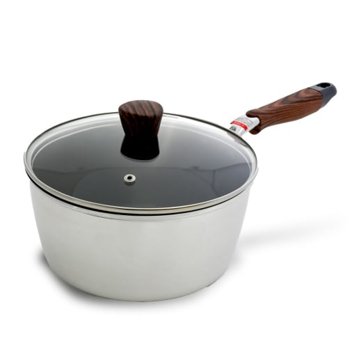 every U. Titanium-Coated Saucepan, 22cm, with Glass Lid, Fluoropolymer Coating, Gas/IH Compatible, High Heat Efficiency, Non-Stick, PFOS-Free, 750,000