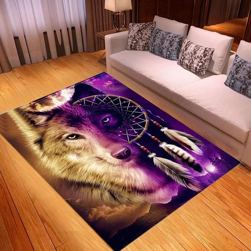 3D Wolf King Print Carpet Living Room Bedroom Cat Door Mat Porch Kitchen Bathroom Animal Room Decoration Carpet Crawling Mats