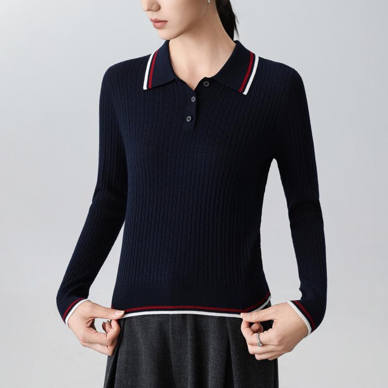 Old Money Style Long Sleeve Polo Collar Knitwear - Versatile Fashion Top
