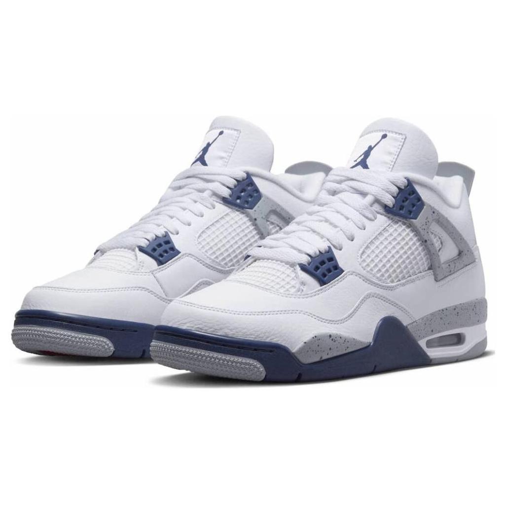 Air Jordan 4 Retro Midnight Navy Unisex Αθλητικά Παπούτσια Λευκό Ανοιχτό-Γκρι-Καπνίς Κόκκινο-Φωτιά DH6927-140