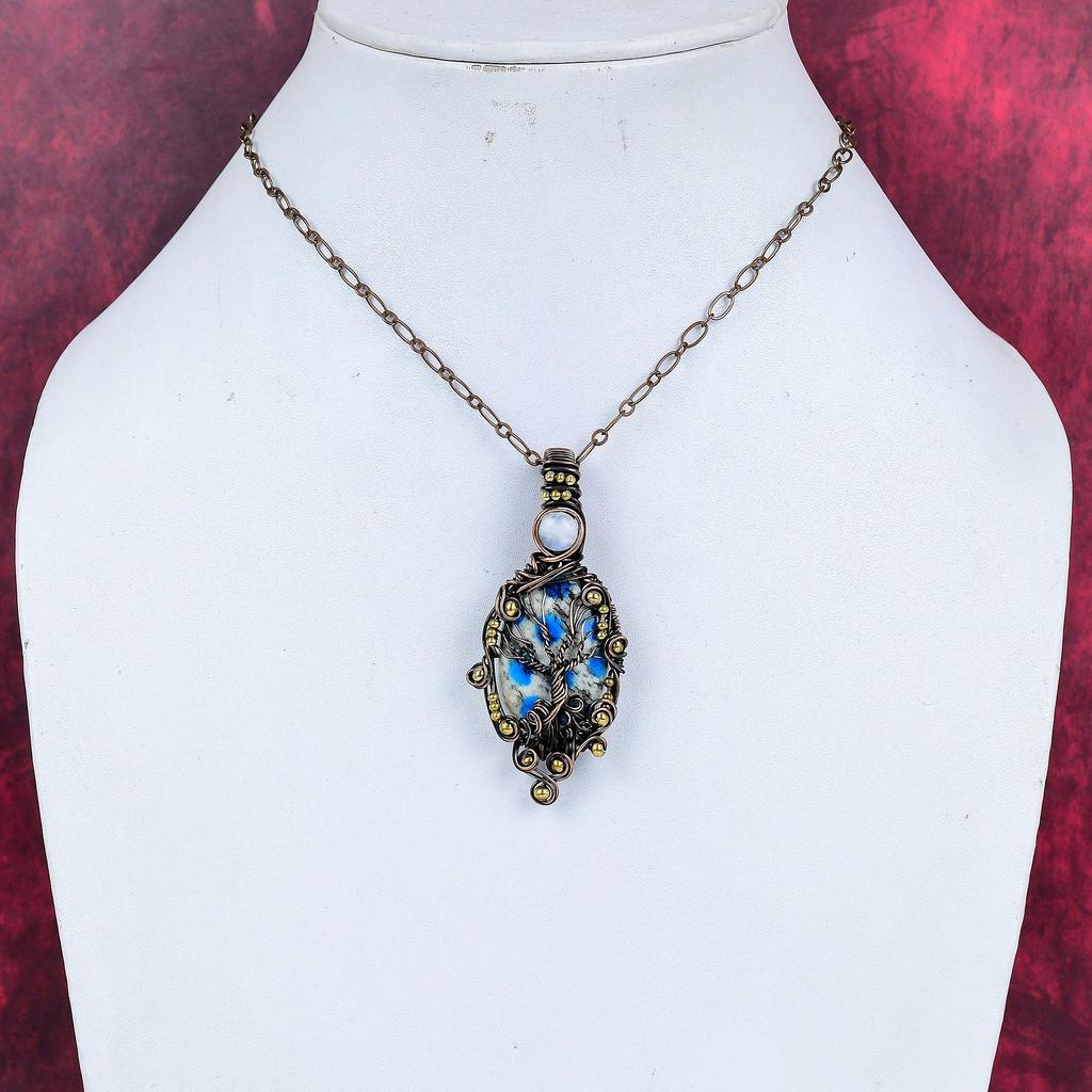 Tree of Life K2 Jasper Pendant Copper Wire Wrapped Gemstone Pendant Handmade Jewelry Rainbow Moonstone Pendant Wedding Gifts Copper Jewelry