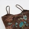 Top Canotta da Donna Estiva con Spalline Sottili, Stampa Floreale Paisley, Rete Trasparente, Nodo Frontale, Vestibilità Aderente
