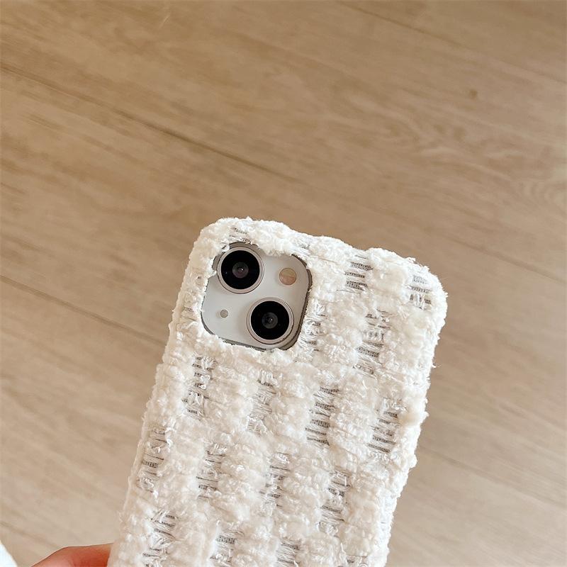 Cream-colored velvet phone case for iPhone 15, iPhone 16, and iPhone 17 Pro Max