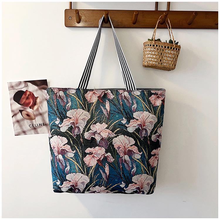 Etnická plátěná taška přes rameno s pavím motivem - Dámská módní taška Tote s velkou kapacitou