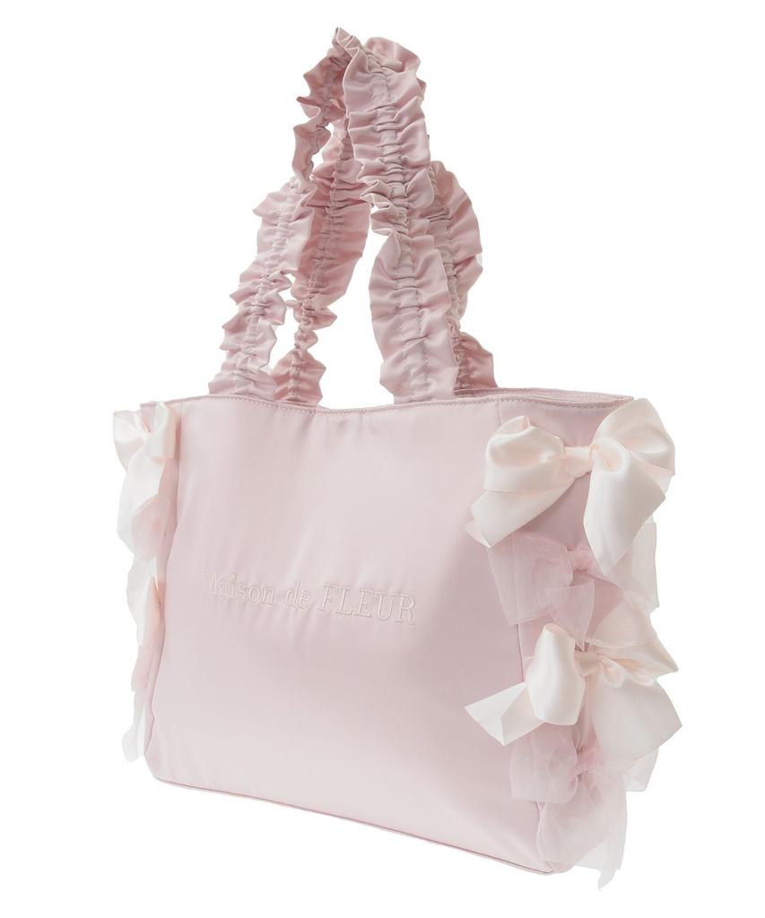 Maison de FLEUR Ribbon Gathered Handle Tote Bag, Pink, Size F, 08000622400