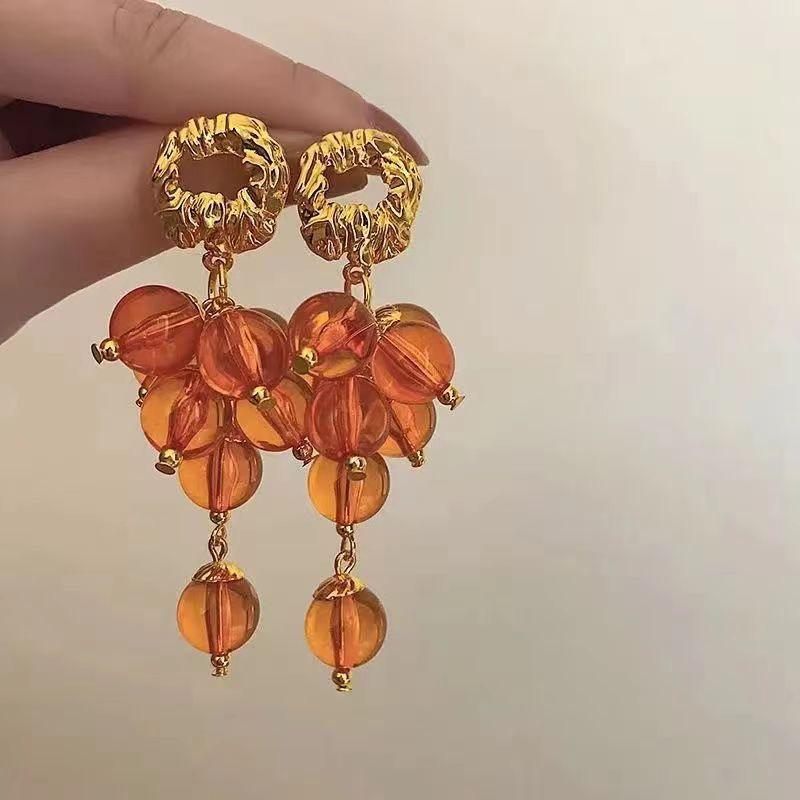 Elegant French Holiday Orange Grape Bead Earrings: Trendy, Fashionable, Unique Design for Women