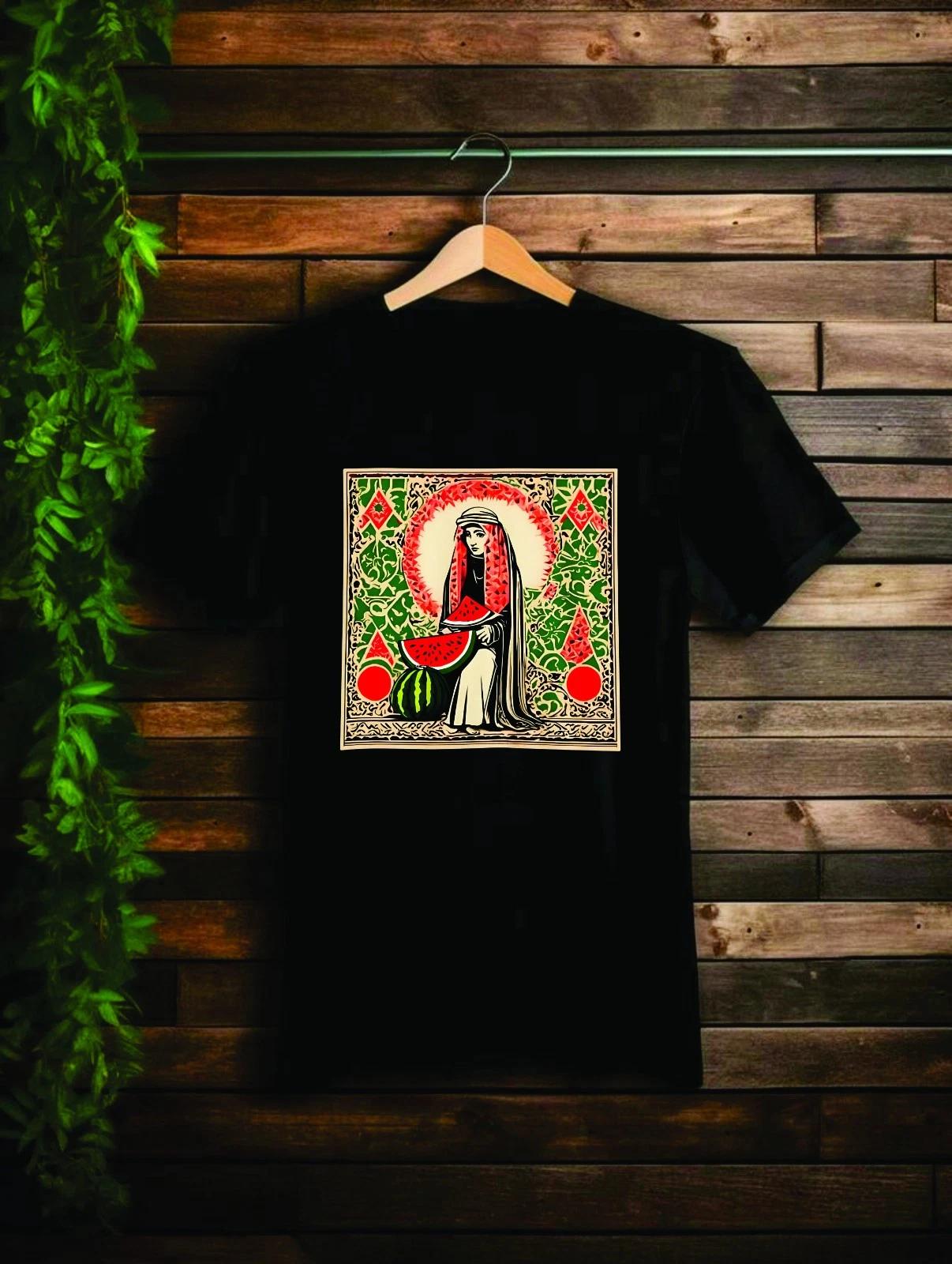 

Palestinian Watermelon T-Shirt Keffiyeh Girl Floral Art Men s Solidatory Tee Top 2XL
