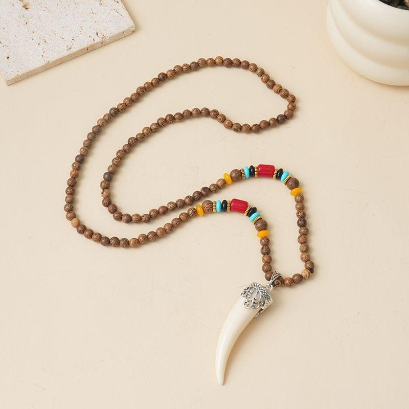 Ethnic Style Wood Necklace & Prayer Beads - Unisex Versatile Chicken Wing Wood Sweater Chain