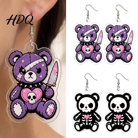 Eye Catching Theme Party Jewelry 1 Pair Halloween Dangle Earrings for Women 2D Acrylic Cute Gift Dark Style Lovers Skeleton Bear Earrings,
