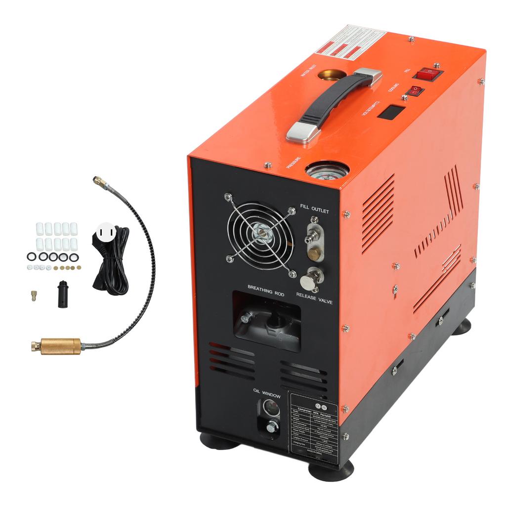 Portable Air Compressor 100‑300bar 1500‑4500psi Automatic Stop Double Cylinder PCP Air Compressor 1.5‑1.8cfm US Plug