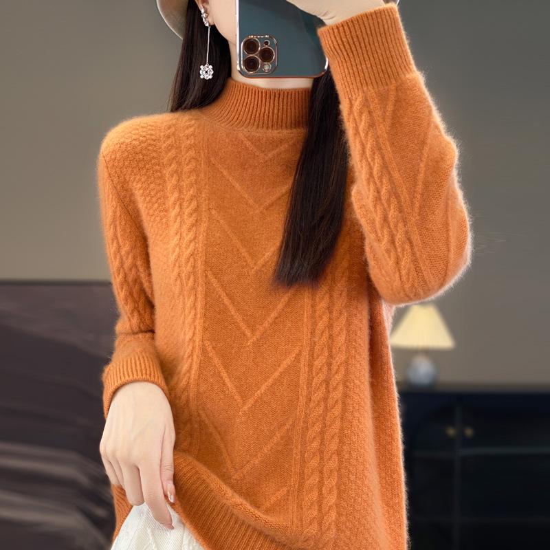 Women's Plus Size High Neck Wool Pullover: Thick Knit Sweater for Autumn & Winter