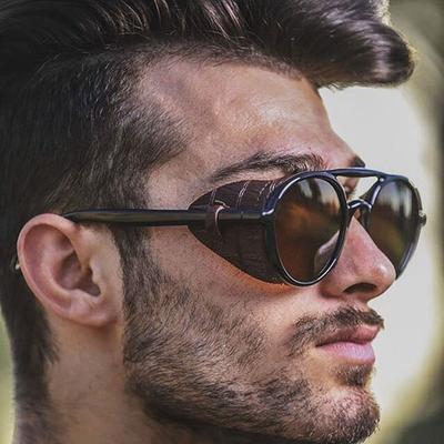 Klassisches Marken Design Mode Runde Steampunk Sonnenbrille Herren Damen Vintage Punk Leder Umwickelte Sonnenbrillen Für Männer Retro Schutzbrille