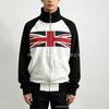 Unisex Vintage Americana Star Stripe Print Raglan Hooded Zip-Up Sweatshirt Streetwear Casual Top
