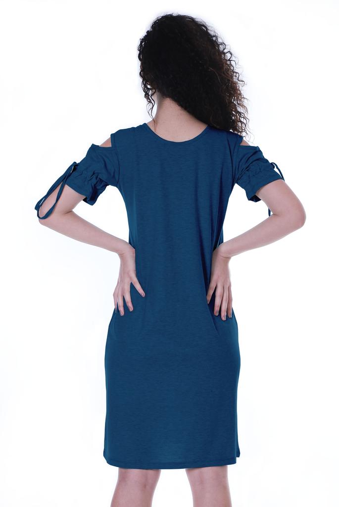 Moomaya Cold Shoulder T-shirt Dress Round Neck Casual Knee Length Summer Dresses For