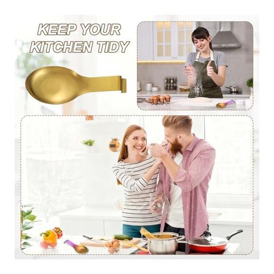 uxcell Spoon Rest, 10.6 x 3.7 Inch Stainless Steel Heat Resistant Spoon Holder Kitchen Utensil Stand with Hook for Stovetop, Rose Gold Tongs Spatula