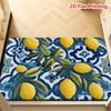 Blue Tile Lemon Doormat Mediterranean Style with Yellow Lemon Embroidery Print Non Slip Floor Mat for Bright and Fresh Home