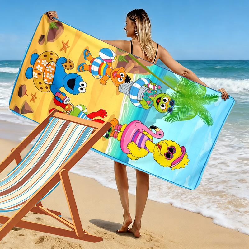 Sesame-Street Print Beach Towel, Large Soft Quick Dry Towel for Beach Camping Swimming