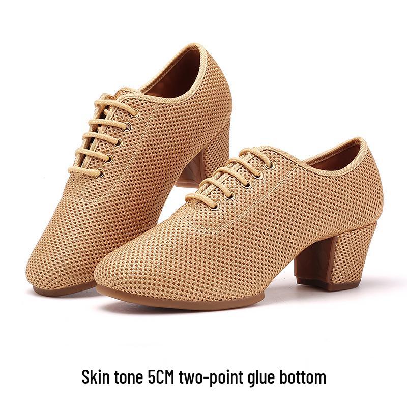 Women's Latin Dance Shoes Soft Sole Medium Heel Summer Square Dance Teacher Shoes
