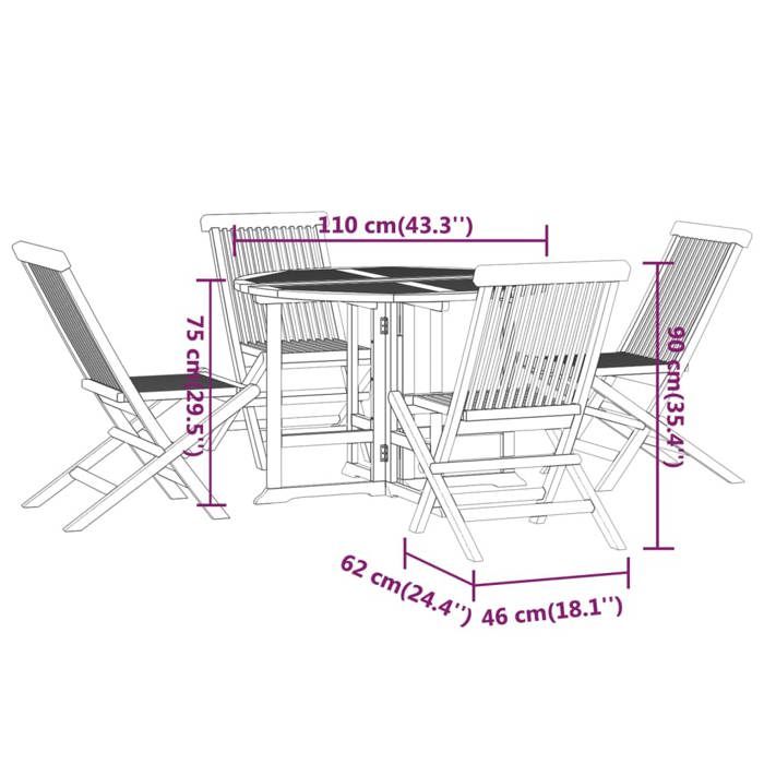 VidaXL Mobilier à Dîner d'Extérieur Pliable 5 pcs Ensemble de Salle à Manger de Patio Table et Chaises de Repas Jardin 3096571
