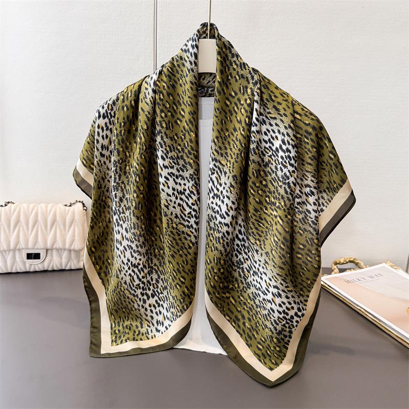 

Premium Leopard Print Satin Imitation Silk Printing Large Square Scarf Silk Scarf Shawl Headscarf Neck Protection Scarf Neck Decoration Women S Scarf 90*90cm