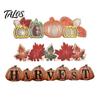 Autumn Harvest Table Decor Fall Thanksgiving LED Tabletop Decor, Maple Leaf Themed Lighted Wooden Decorations for Home Centerpiece, Ornament