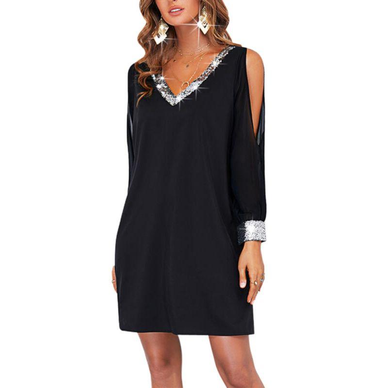 Women's off-the-Shoulder Sleeves Casual Fashion Dress Sequins