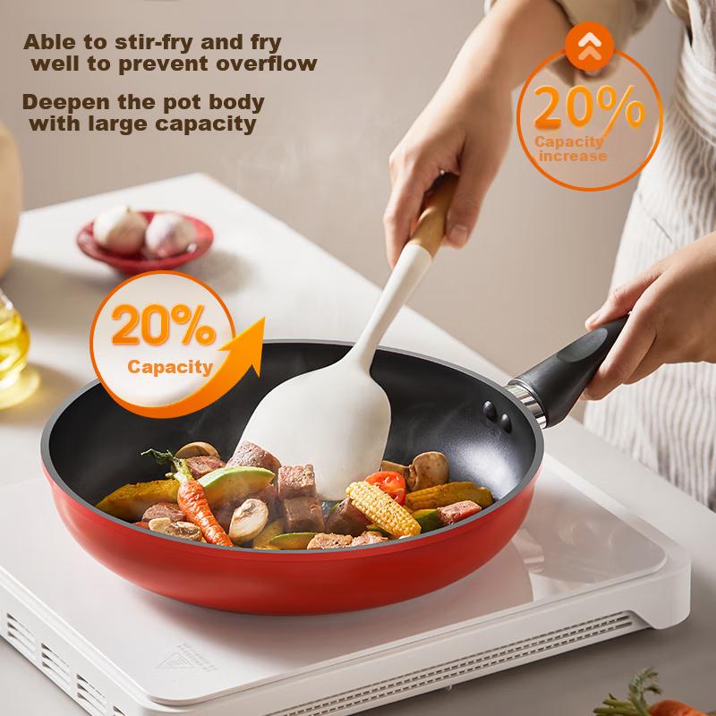 Joyoung Non-Stick Frying Pan, Home Use, Oil-Gathering Steak Pan, Fire Red Temperature Control, Breakfast Pan, Universal Stove, 26cm