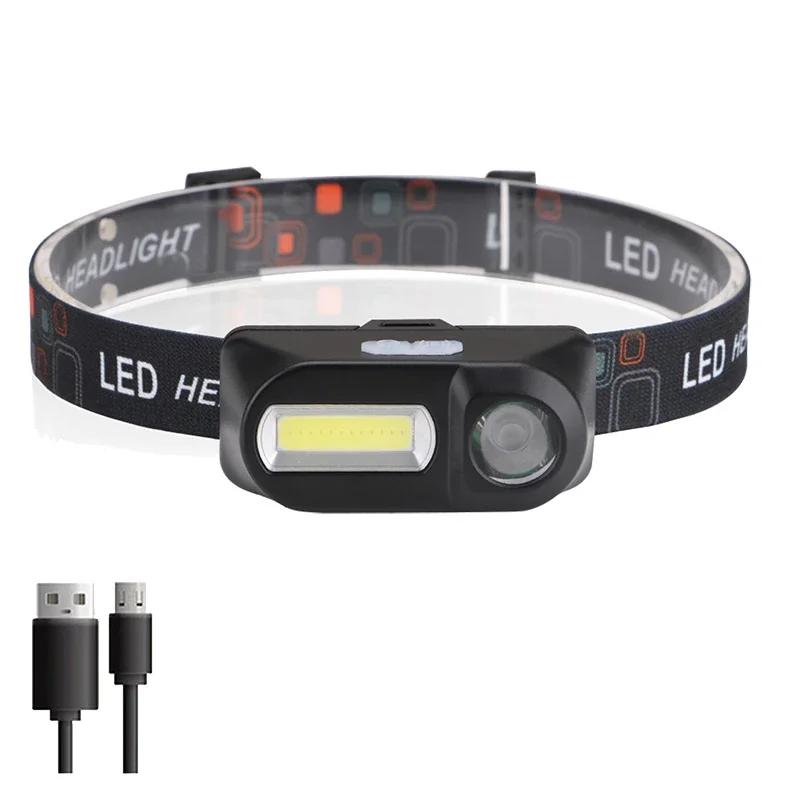 

XPE+COB Portable Mini LED Headlight USB Rechargeable Using 18650 Battery Outdoor Camping Light Night Fishing Headlight