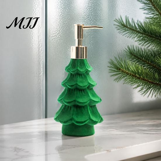 Bathroom Organizers And Storage Christmas Tree Soap Dispenser, Flocking Effect Refillable Lotion Reusable Liquid Bottle Pump Bottle, Dispenser