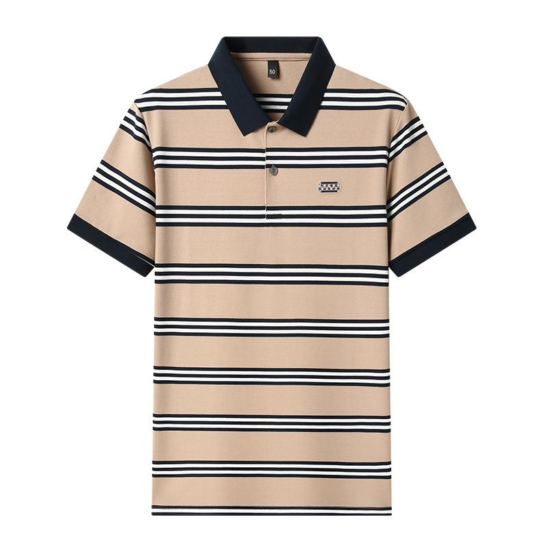 Striped Polo Shirt Men'S Short-Sleeved Lapel Neck Loose Pullover High-End Breathable Non-Ironing Bottoming Shirt