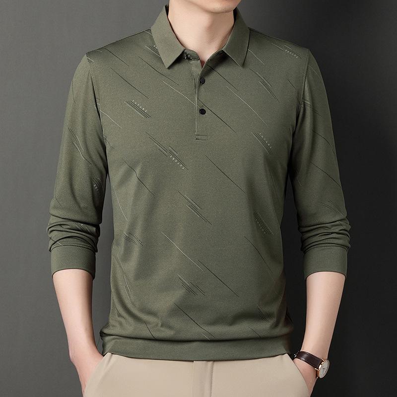 Мужская рубашка-поло с длинными рукавами среднего и пожилого возраста — фото 5