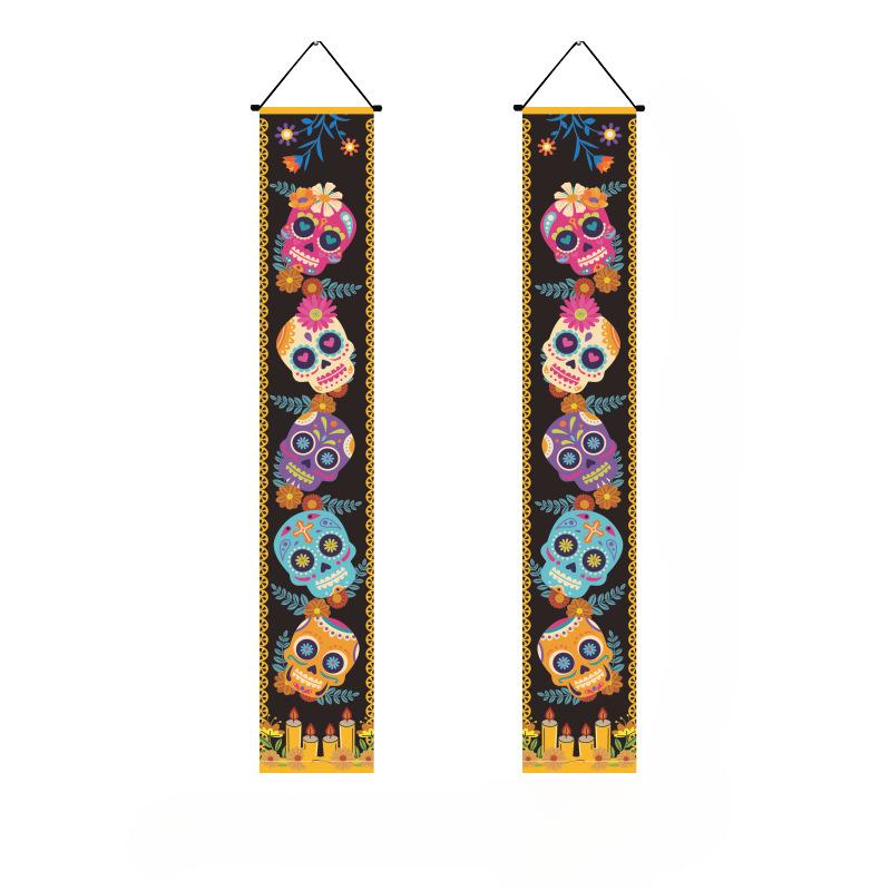 

2 шт. баннеров для мексиканской вечеринки, включая вывески на крыльце «День мертвых», висящие баннеры Papel Picado для украшения вечеринки на Хэллоуин, фото
