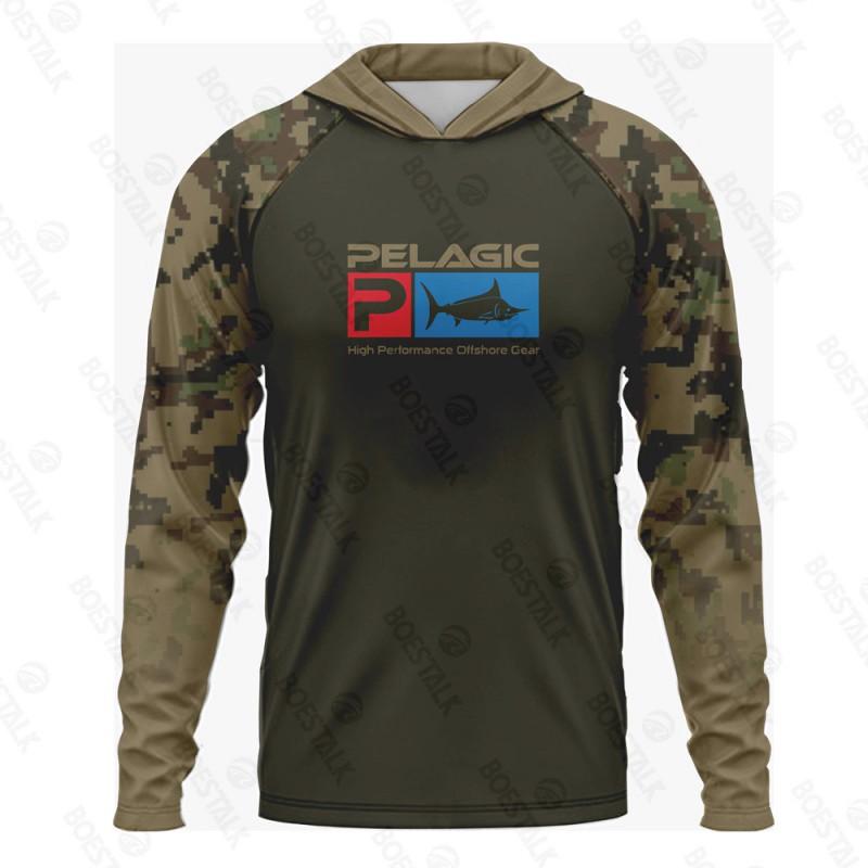 Mens Long Sleeve Hooded Fishing Shirt UPF 50 UV Protection Quick Dry Breathable Outdoor Performance Top Cycling Angling