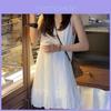 Elegant White Sleeveless Dress With Ruffle Collar For Summer Casual Wear