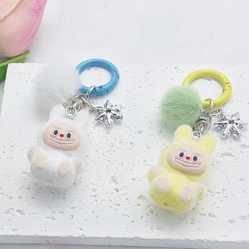 Niedlicher Mode Beflockter Labubu Schlüsselanhänger Cartoon Kawaii Puppe Schlüsselanhänger Anhänger Exquisite Rucksack Dekoration Zubehör Geschenke