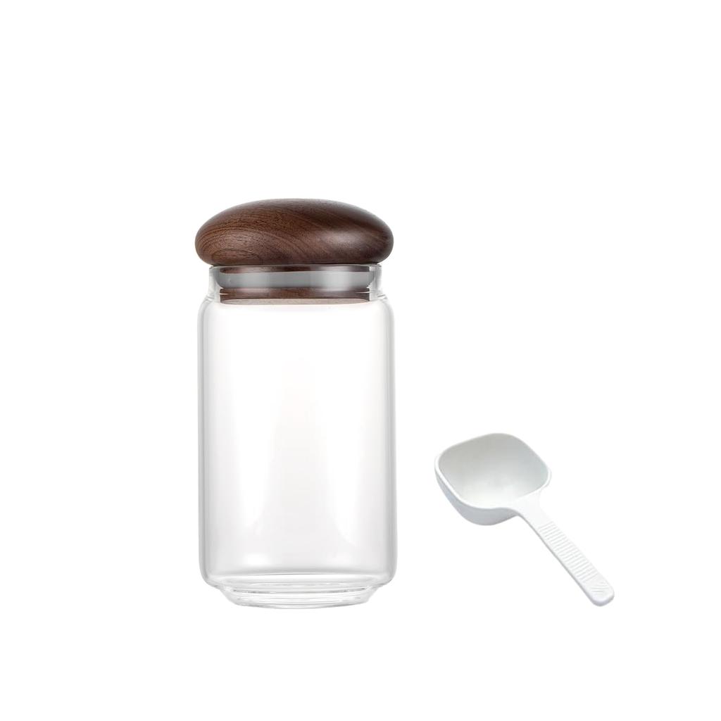 Vandroop Glass Canister with Wooden Lid, Airtight Storage Container for Sugar Cubes, Coffee Beans, Nuts, Sugar, and Candy (750ml)