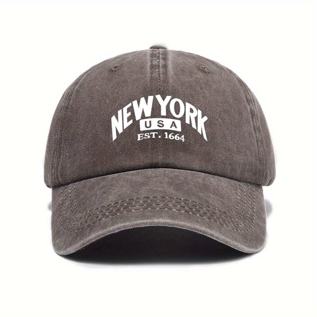 New York Usa Est. 1664 Urban Themed Adjustable Baseball Cap With Sun Protection, Woven Polyester Material, Hand Washable